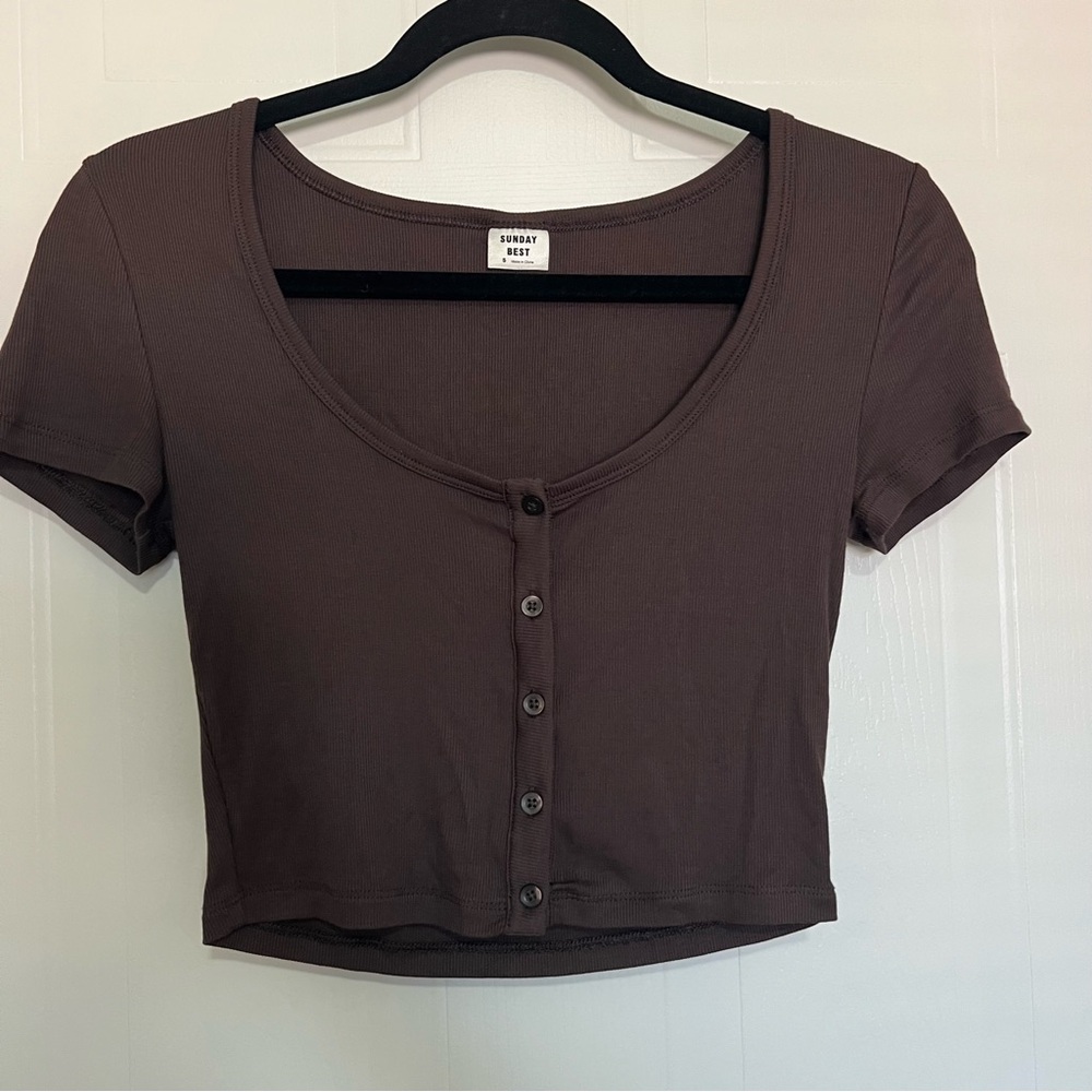Sunday Best Chocolate Button-Up Crop Top
